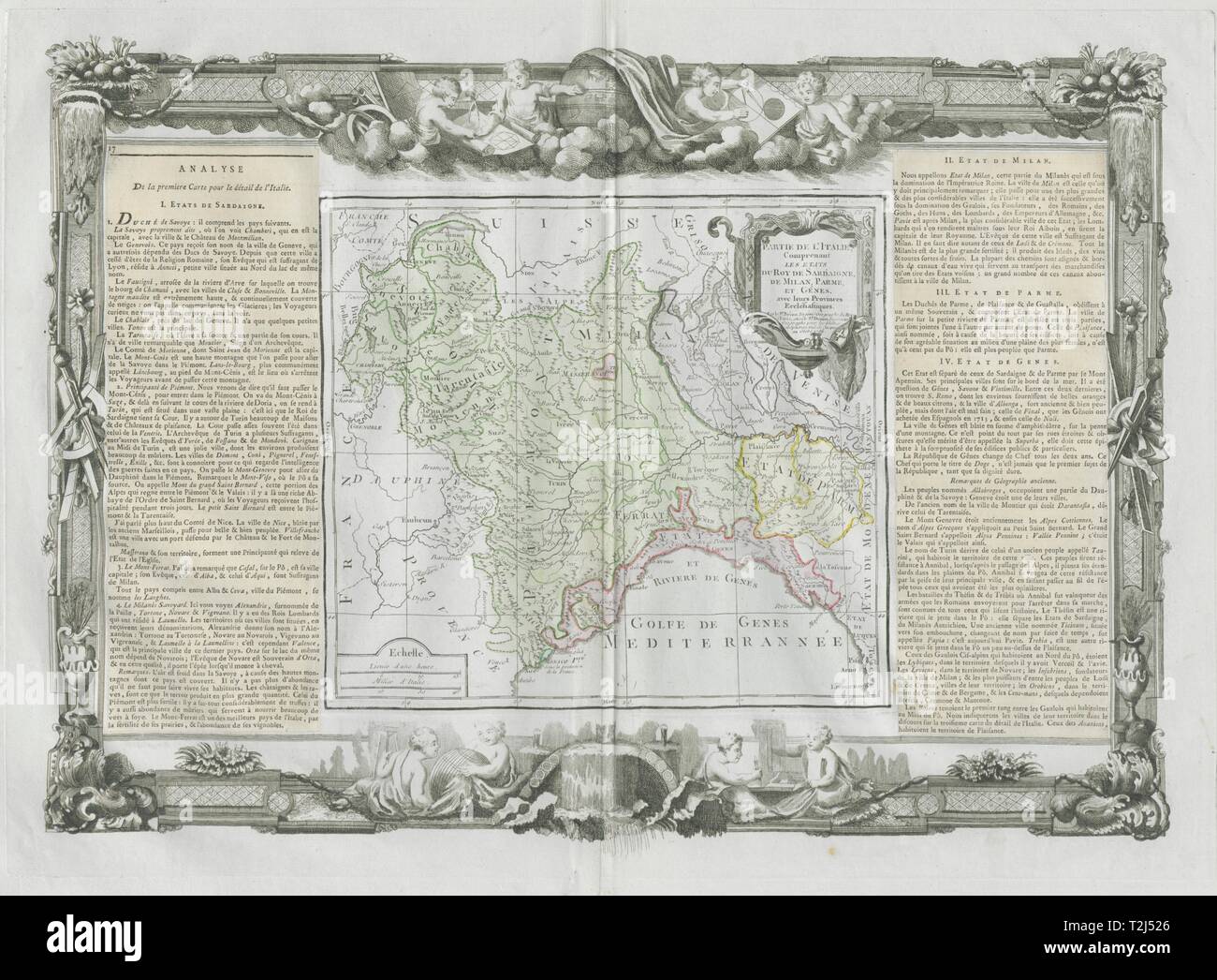 "Partie de l'Italie…' Milano Parme Génes Italia Savoie. DESNOS/DE LA TOUR 1771 mappa Foto Stock