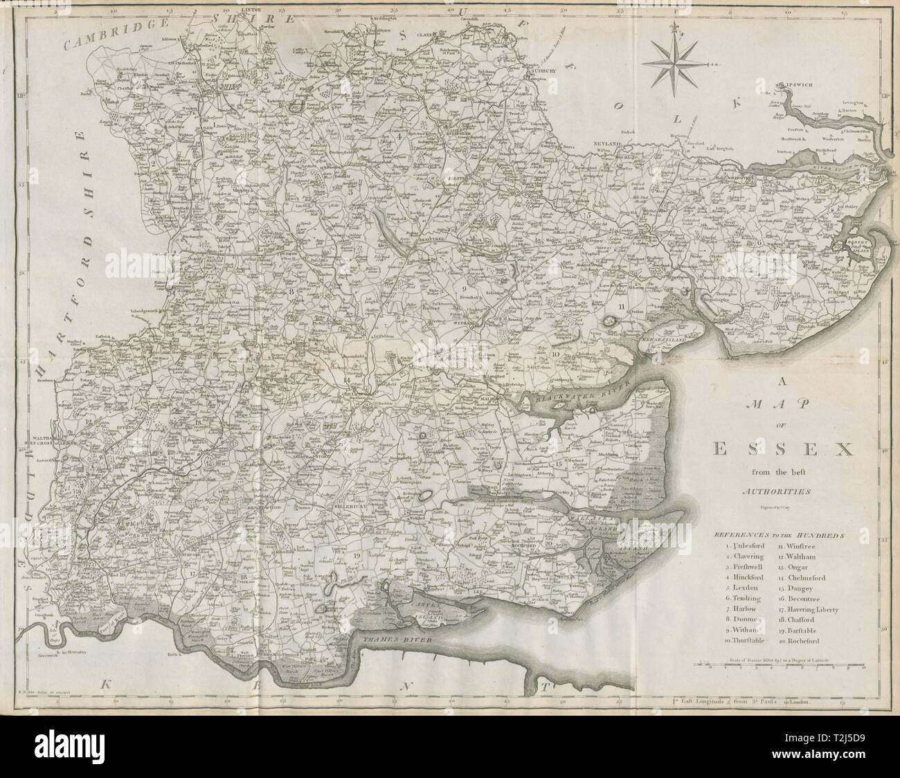 "Una mappa di Essex dal miglior autorità". County map. CARY 1789 vecchio Foto Stock