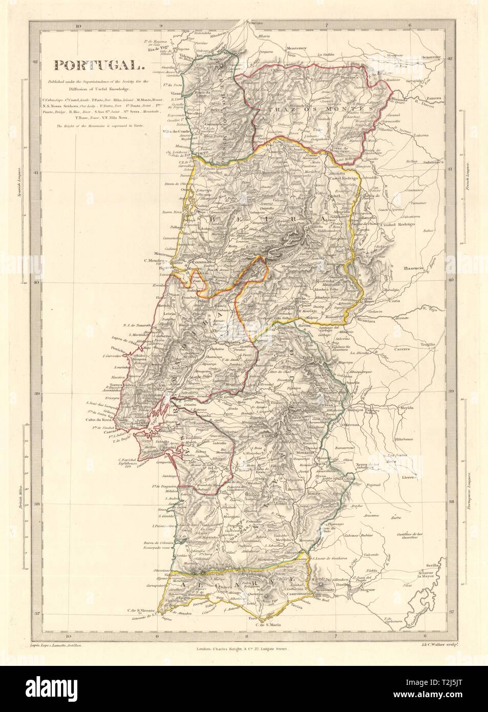 Il Portogallo. Province. Algarve Alentejo Estremadura Beira ecc. SDUK 1845 mappa vecchia Foto Stock