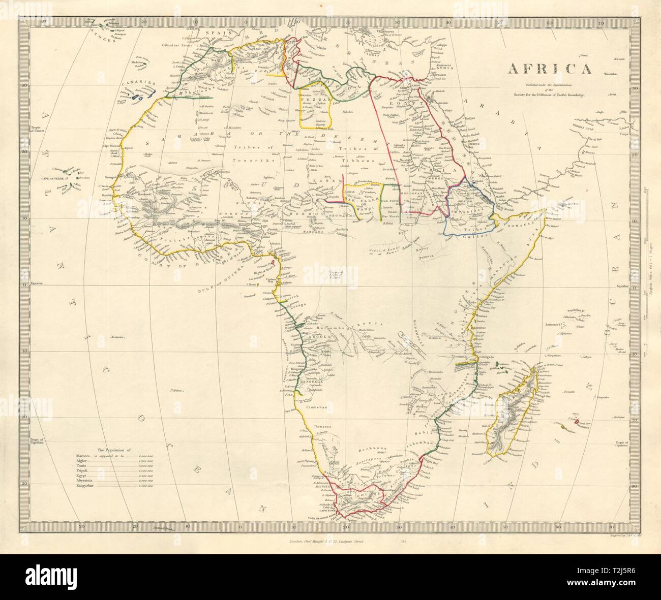 L'Africa. Mappa pre-dating molto di esplorazione. Montagne di Kong. SDUK 1846 vecchio Foto Stock