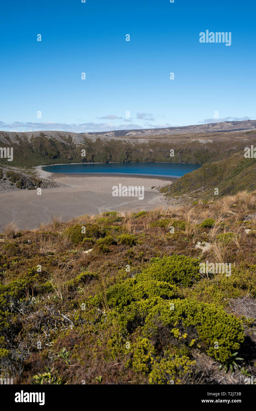 Parco nazionale di Tongariro, Nuova Zelanda. Vista del basso Lago di Tama Foto Stock