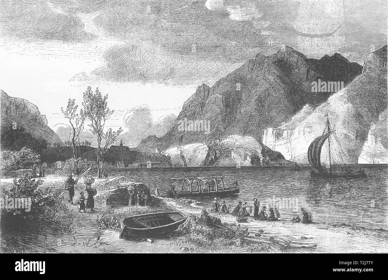 L'Italia. Il Lago di Como. Lago di Como vista di Malgrate da Lecco 1877  antica stampa Foto stock - Alamy