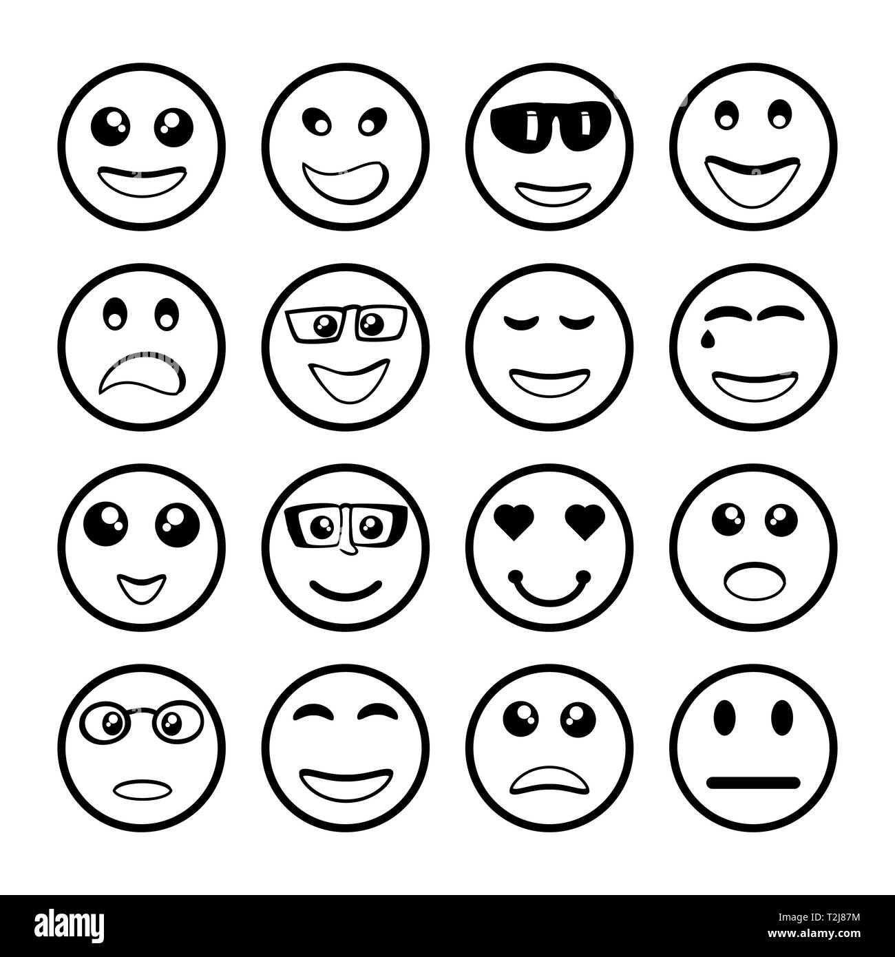 Faccia sorridere le icone per il web design silhouette impostato Illustrazione Vettoriale