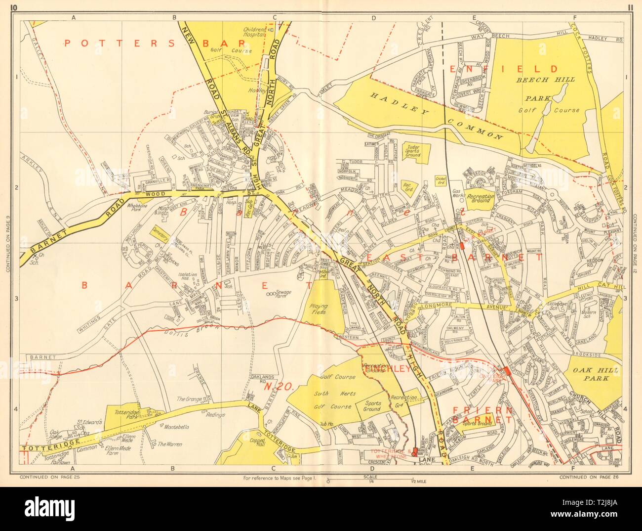 HIGH BARNET Totteridge Whetstone Oakleigh Park N20. I geografi' A-Z 1948 mappa Foto Stock