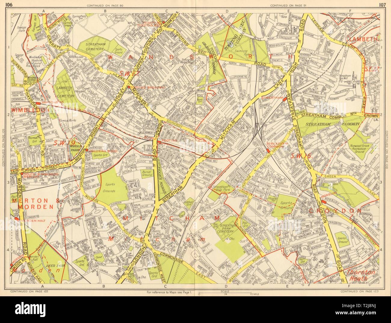 STREATHAM SW16 SW19 SW17 Mitcham Tooting Norbury. I geografi' A-Z 1948 mappa Foto Stock