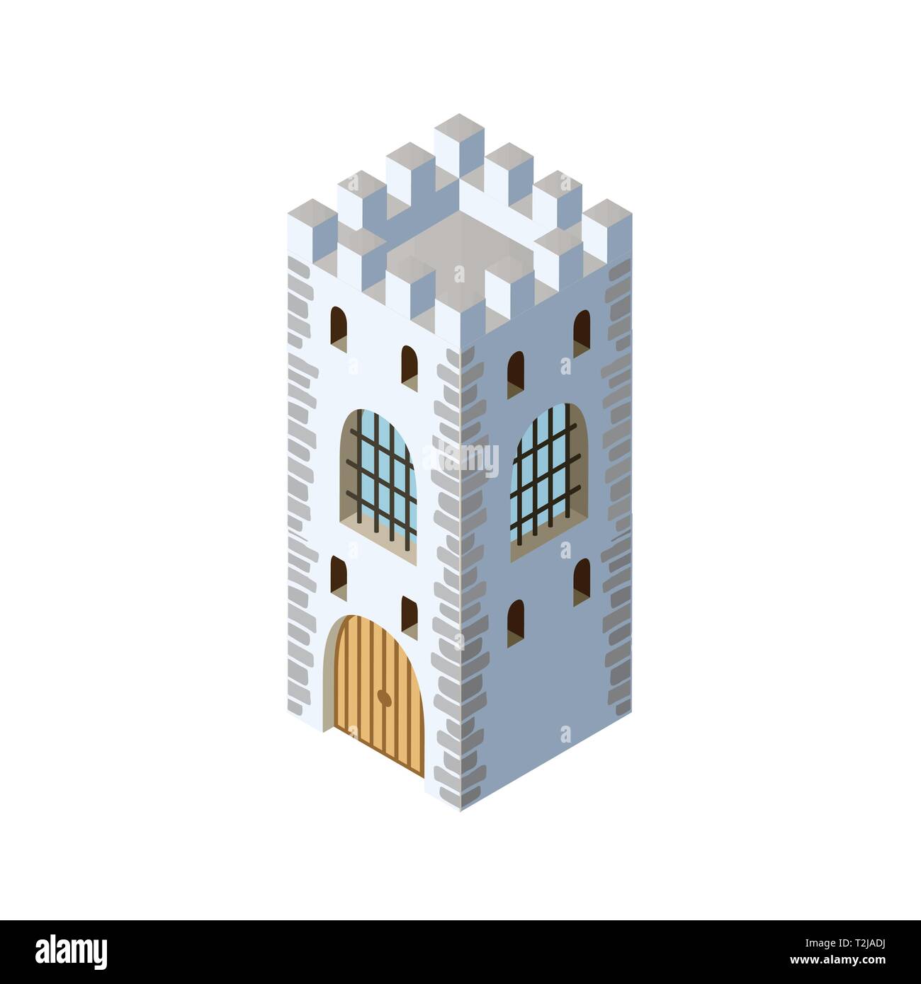 Forte fortezza castello isometrico edifici che proteggono la città medievale Illustrazione Vettoriale