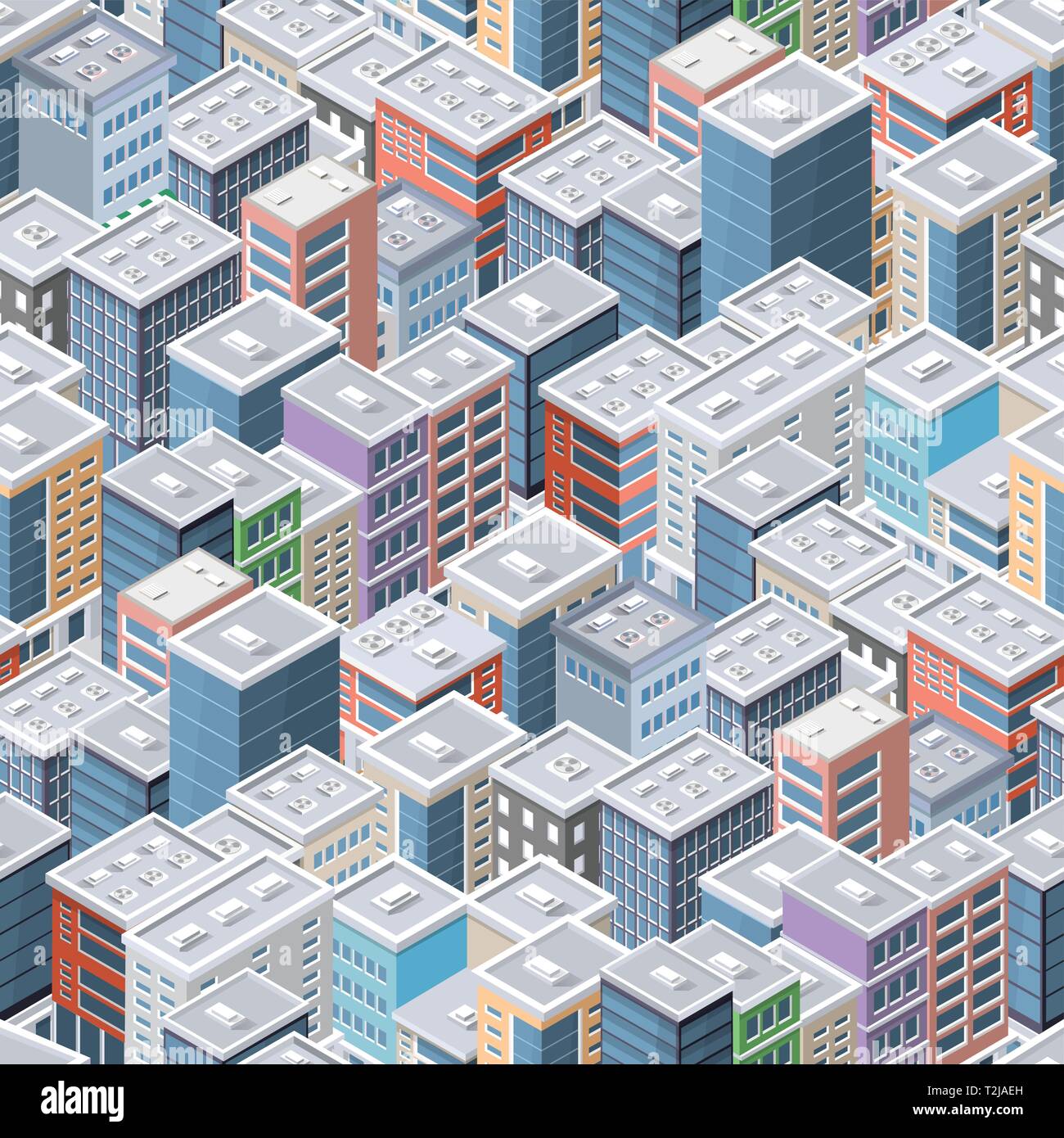 Seamless modello di ripetizione isometrica struttura paesaggio cittadino scenario per tessuto di sfondo carta digitale Illustrazione Vettoriale