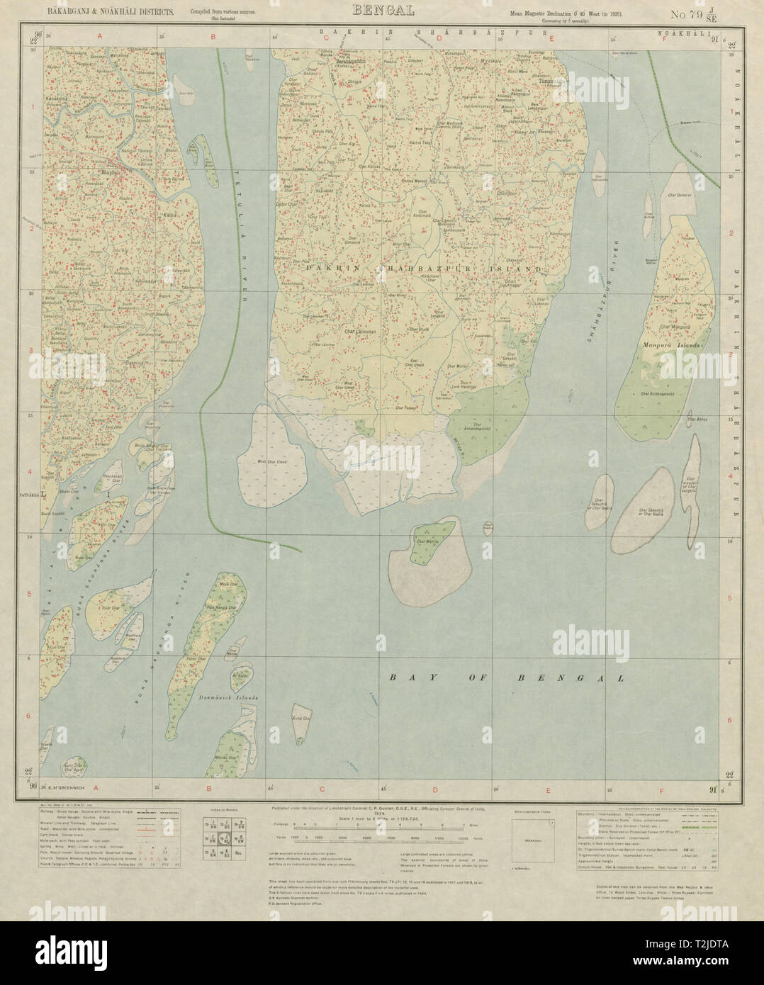 Sondaggio di INDIA 79 J/se il Bangladesh Barisal Lalmohan Bauphal Tetulia 1926 mappa Foto Stock