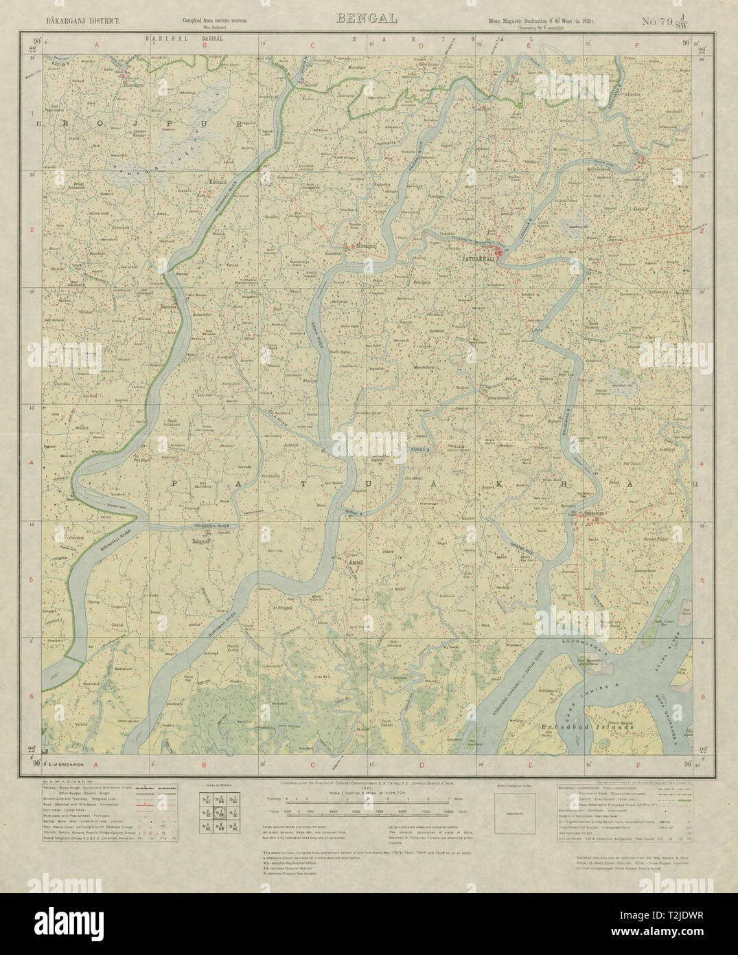 Sondaggio di INDIA 79 J/SW Bangladesh Barisal Div. Patuakhali Rabnabad 1927 mappa Foto Stock