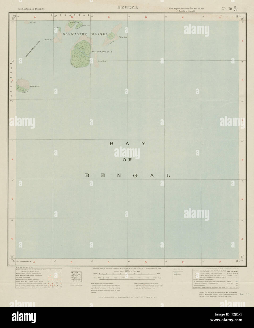 Sondaggio di INDIA 79 K/NE Bangladesh Isole Donmanick Kukrimkuri Montaz 1924 mappa Foto Stock