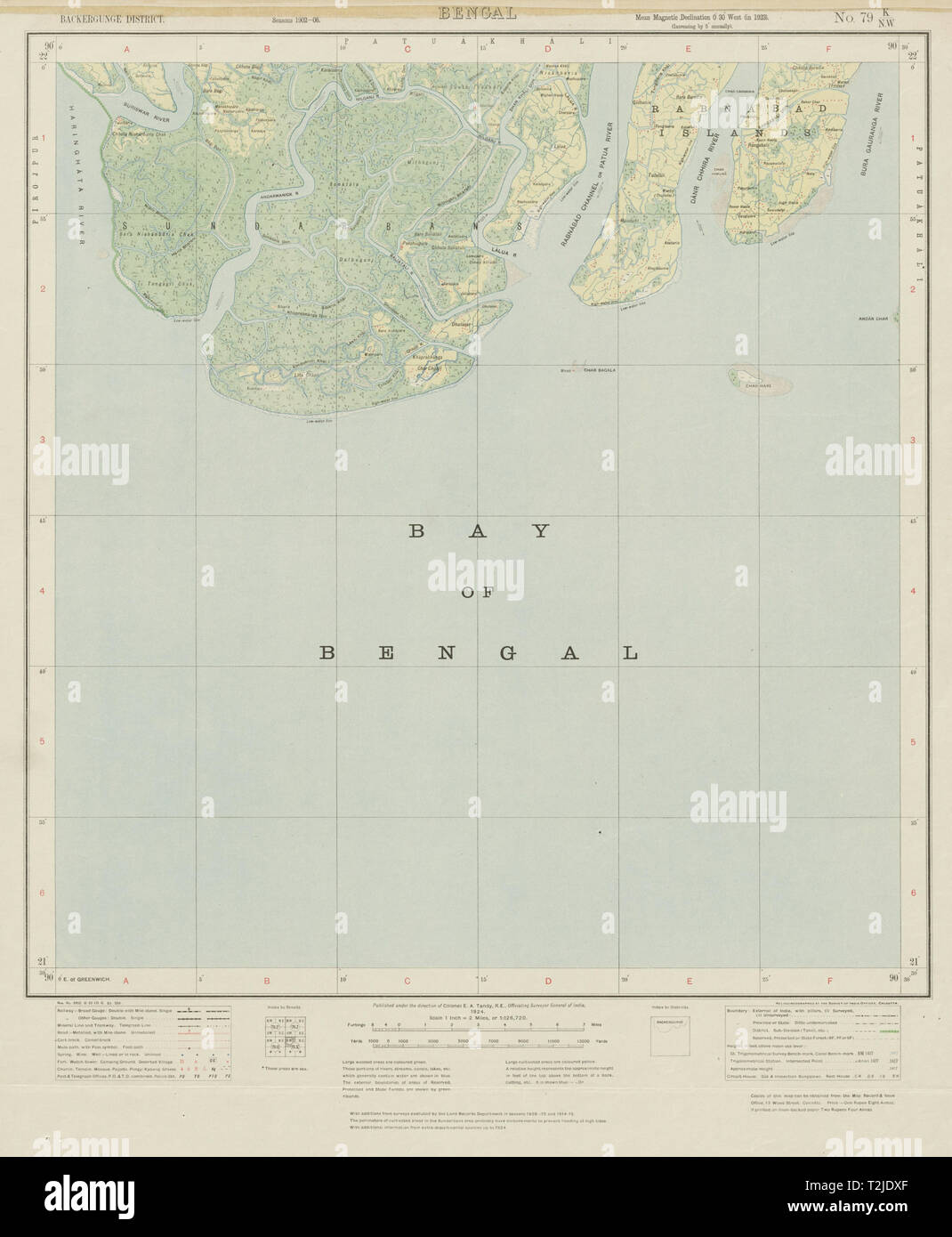 Sondaggio di INDIA 79 K/NW Bangladesh Khulna Rabnabad Sundarbans Kuakata 1924 mappa Foto Stock