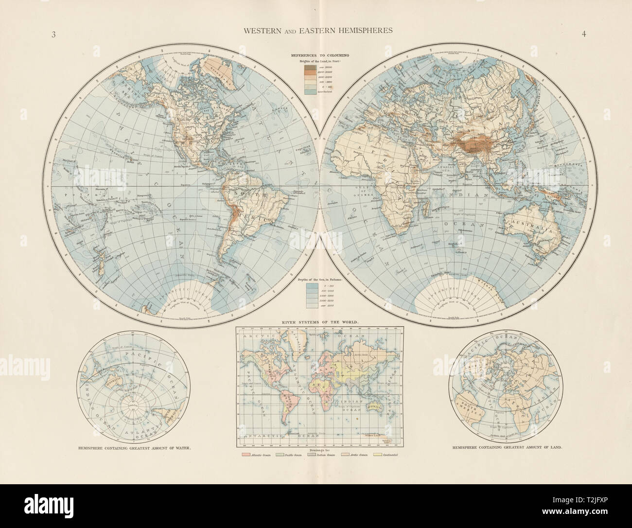 Mondo twin emisferi. Occidentale e Orientale. I TEMPI 1900 antica mappa Foto Stock