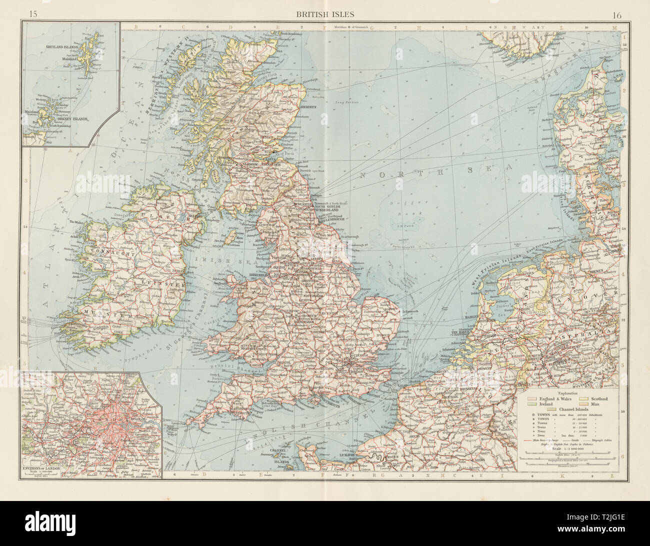 Isole britanniche e Mare del Nord. Danimarca Paesi Bassi. I TEMPI 1900 antica mappa Foto Stock