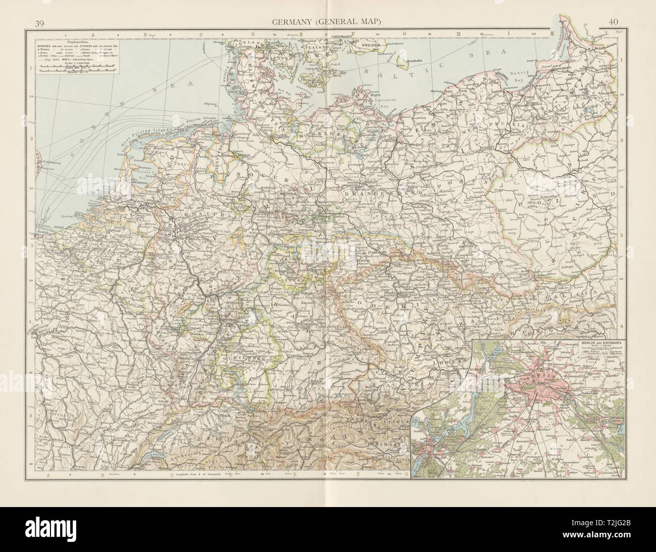 Germania. In Polonia la Prussia. Dintorni di Berlino. Il Benelux. I TEMPI 1900 mappa vecchia Foto Stock