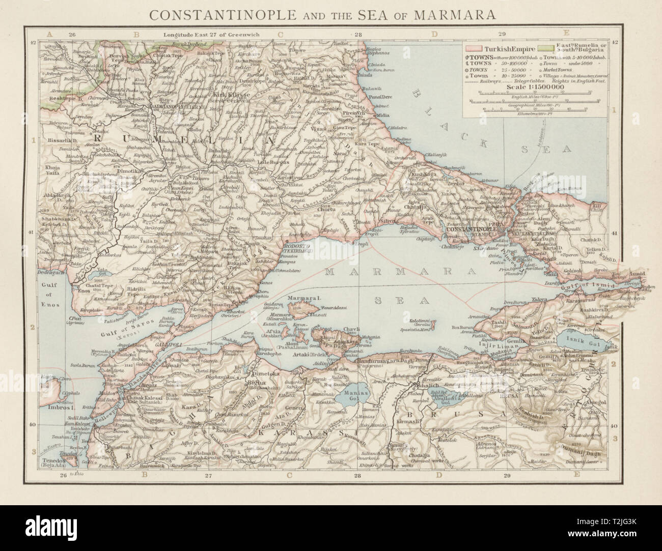 Costantinopoli e il mare di Marmara. Istanbul. Dardanelli. Rumelia. Volte 1900 mappa Foto Stock