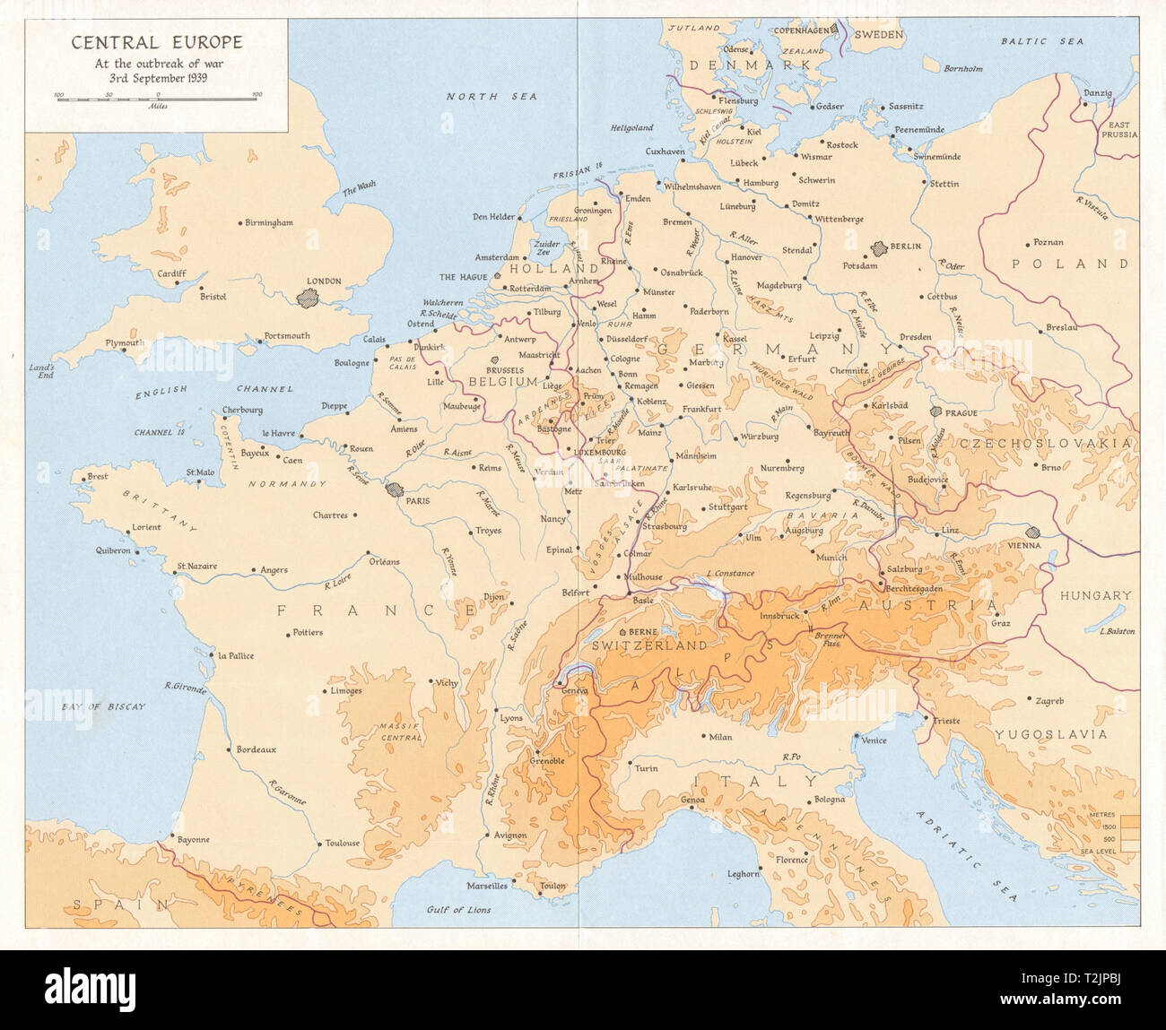 Europa centrale a scoppio della Seconda guerra mondiale il 3 settembre 1939 1968 Mappa Foto Stock