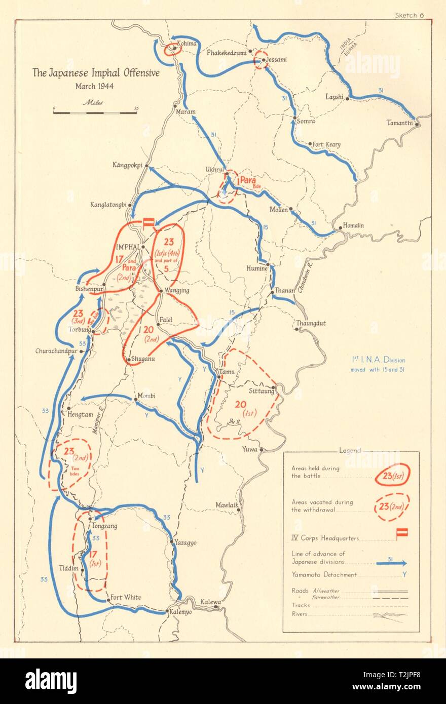 Imphal giapponese offensivo, marzo 1944. Manipur, India. Guerra Mondiale 2 1961 mappa Foto Stock