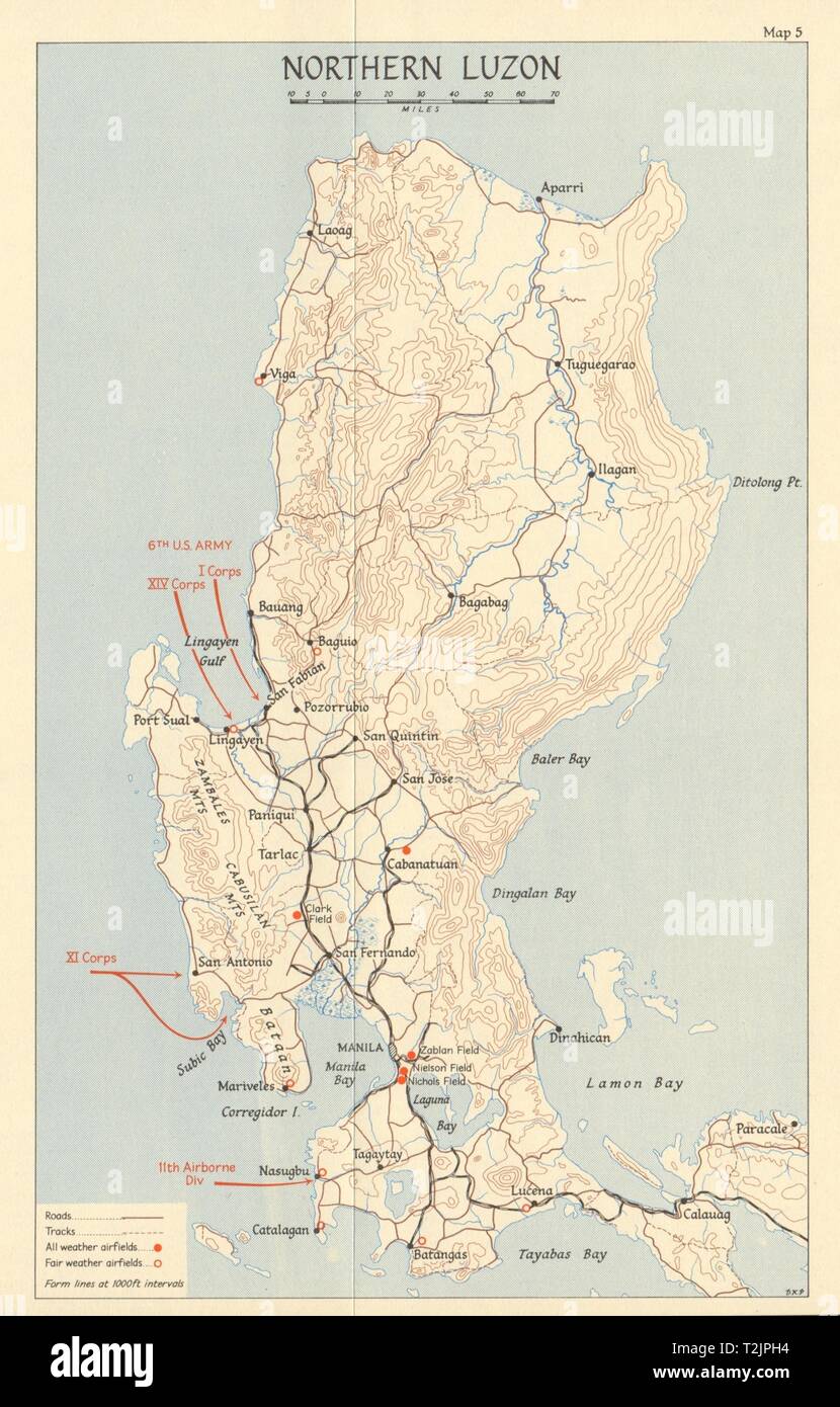 La battaglia di Luzon. S-giorno. Gennaio 1945. Filippine campagna. Guerra Mondiale 2 1965 mappa Foto Stock