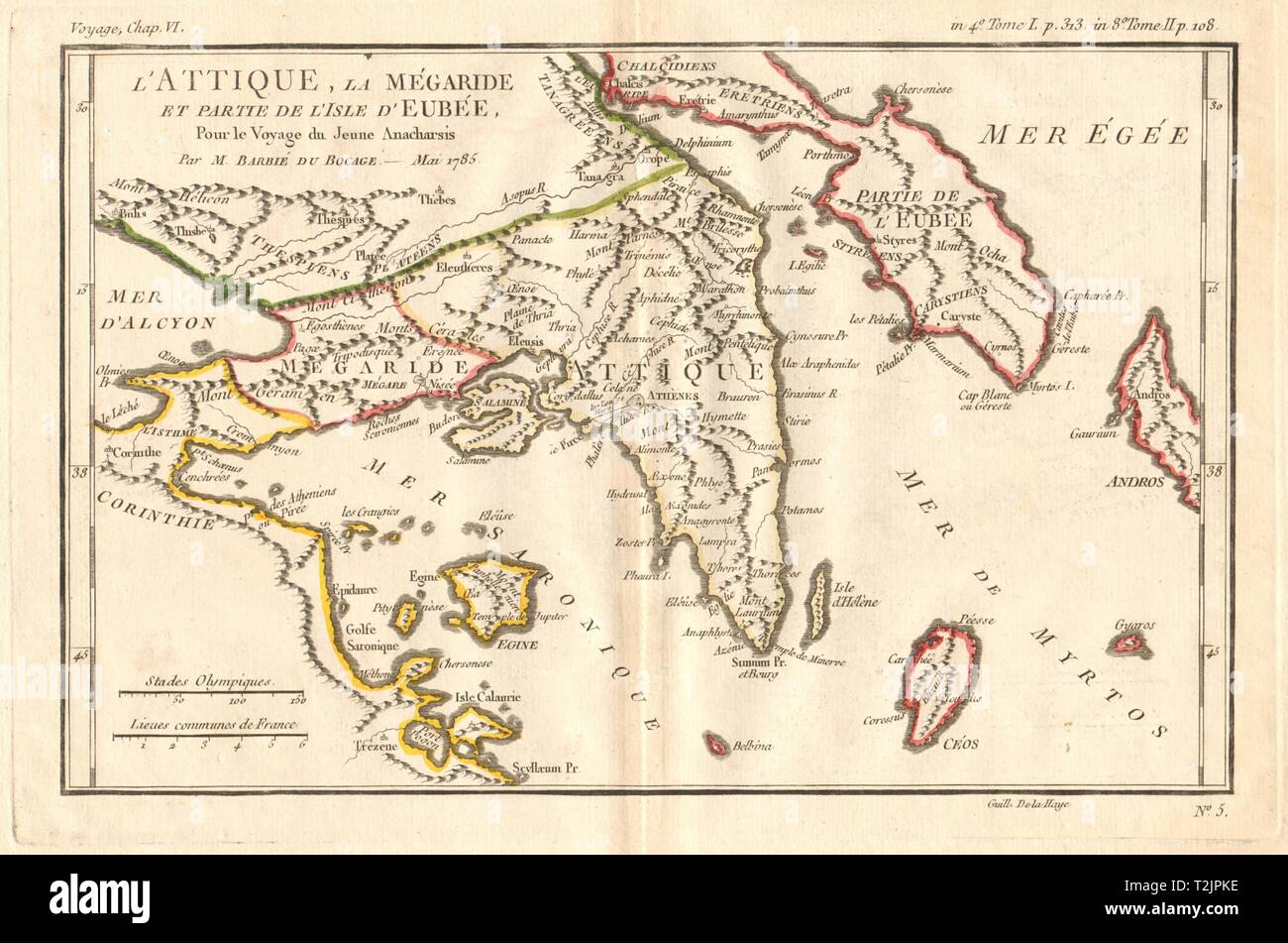 Grecia antica Attica Golfo Saronico Myrtoan Mare Eubea Kea Aegina BOCAGE 1790 mappa Foto Stock