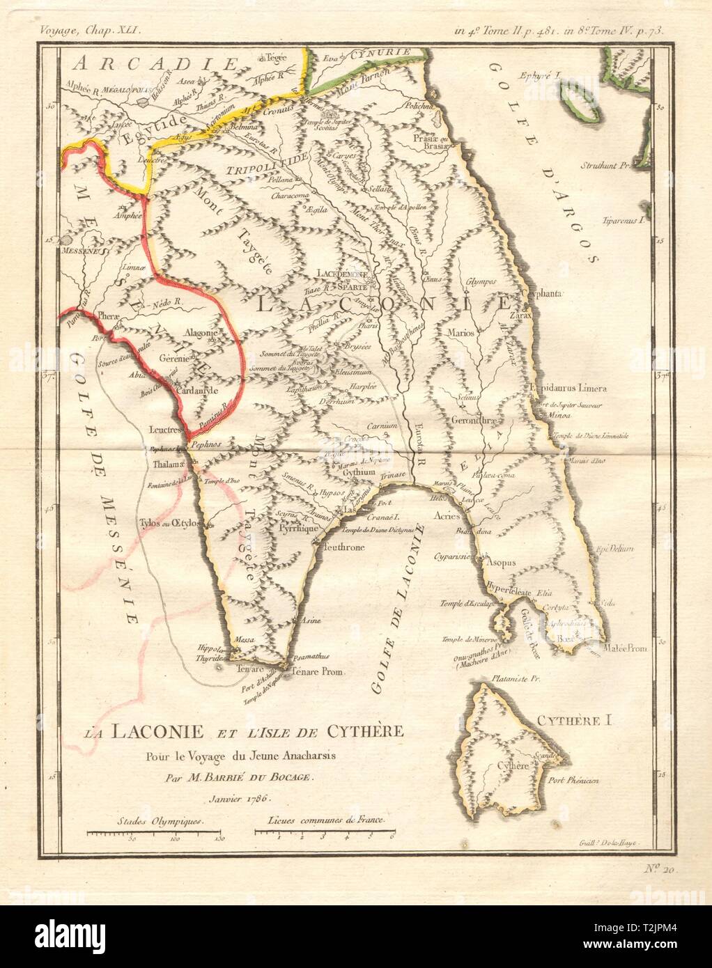 Grecia antica. Laconie (Laconia) & Cythère (KITHIRA). Colorati. BOCAGE 1790 mappa Foto Stock