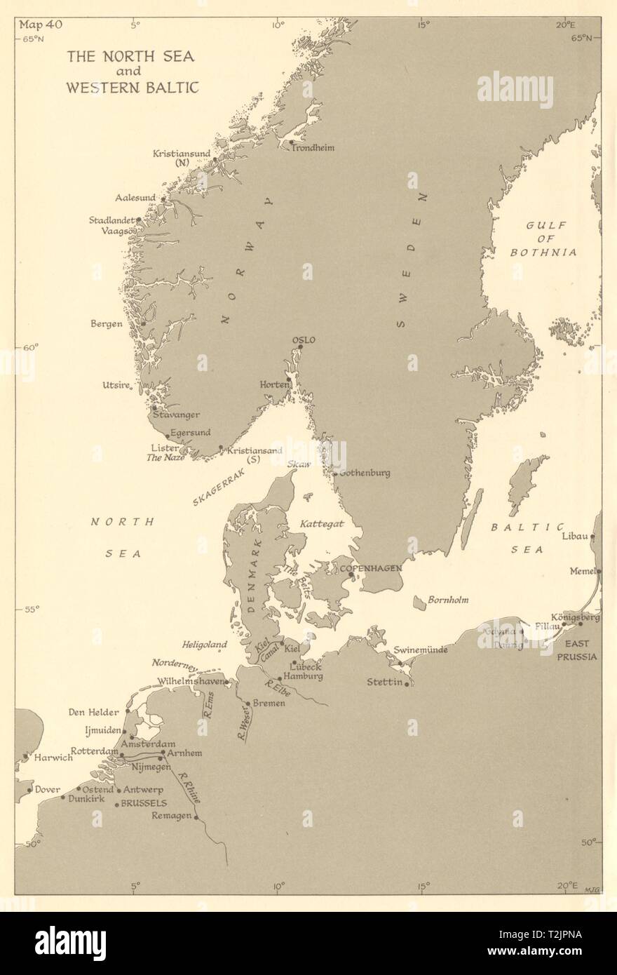 Mare del Nord e del Baltico Occidentale 1944 campagne navale di guerra mondiale 2 Scandinavia 1961 mappa Foto Stock