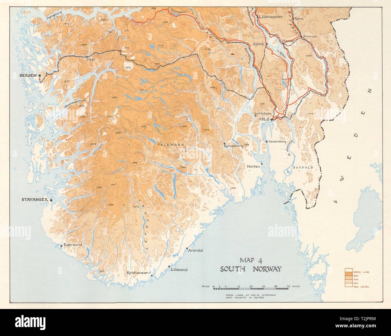 La seconda guerra mondiale la Norvegia campagna. Sou Norvegia 1940. Invasione tedesca 1952 mappa vecchia Foto Stock