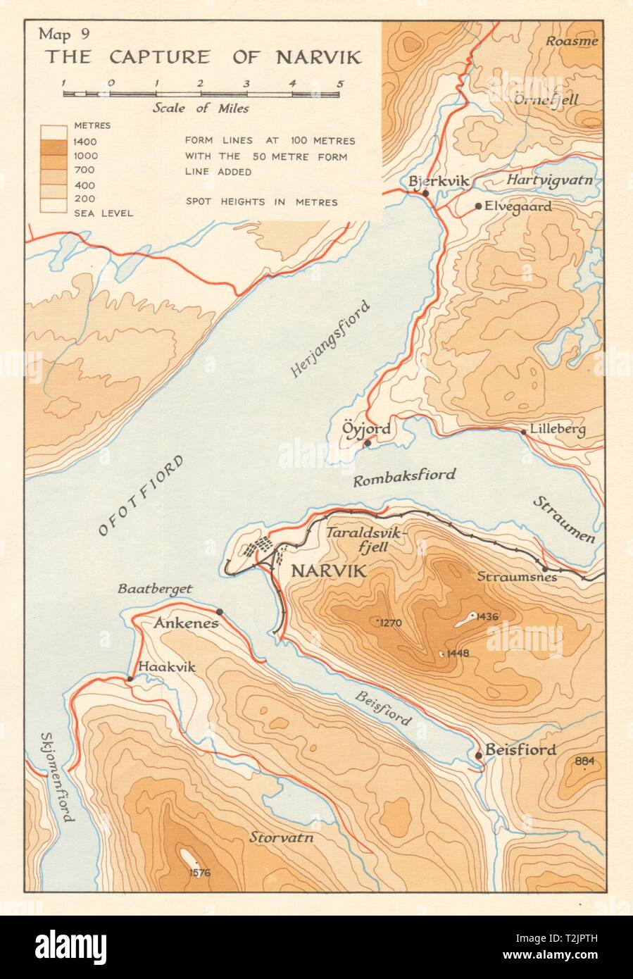 La seconda guerra mondiale la Norvegia campagna. Cattura di Narvik 1940. Invasione tedesca 1952 mappa Foto Stock