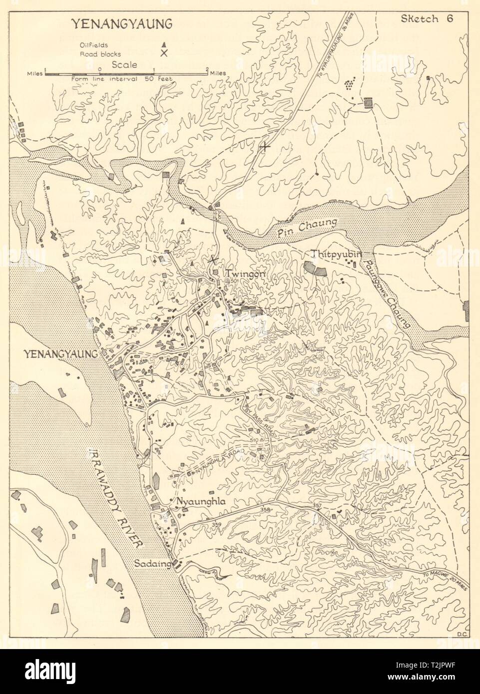 Battaglia di Yenangyaung Aprile 1942. Il giapponese conquista della Birmania. I giacimenti di petrolio 1961 mappa Foto Stock