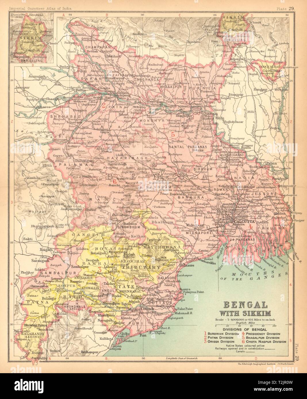 "Bengala, con il Sikkim'. India britannica province. Bihar Jharkhand Orissa 1909 mappa Foto Stock
