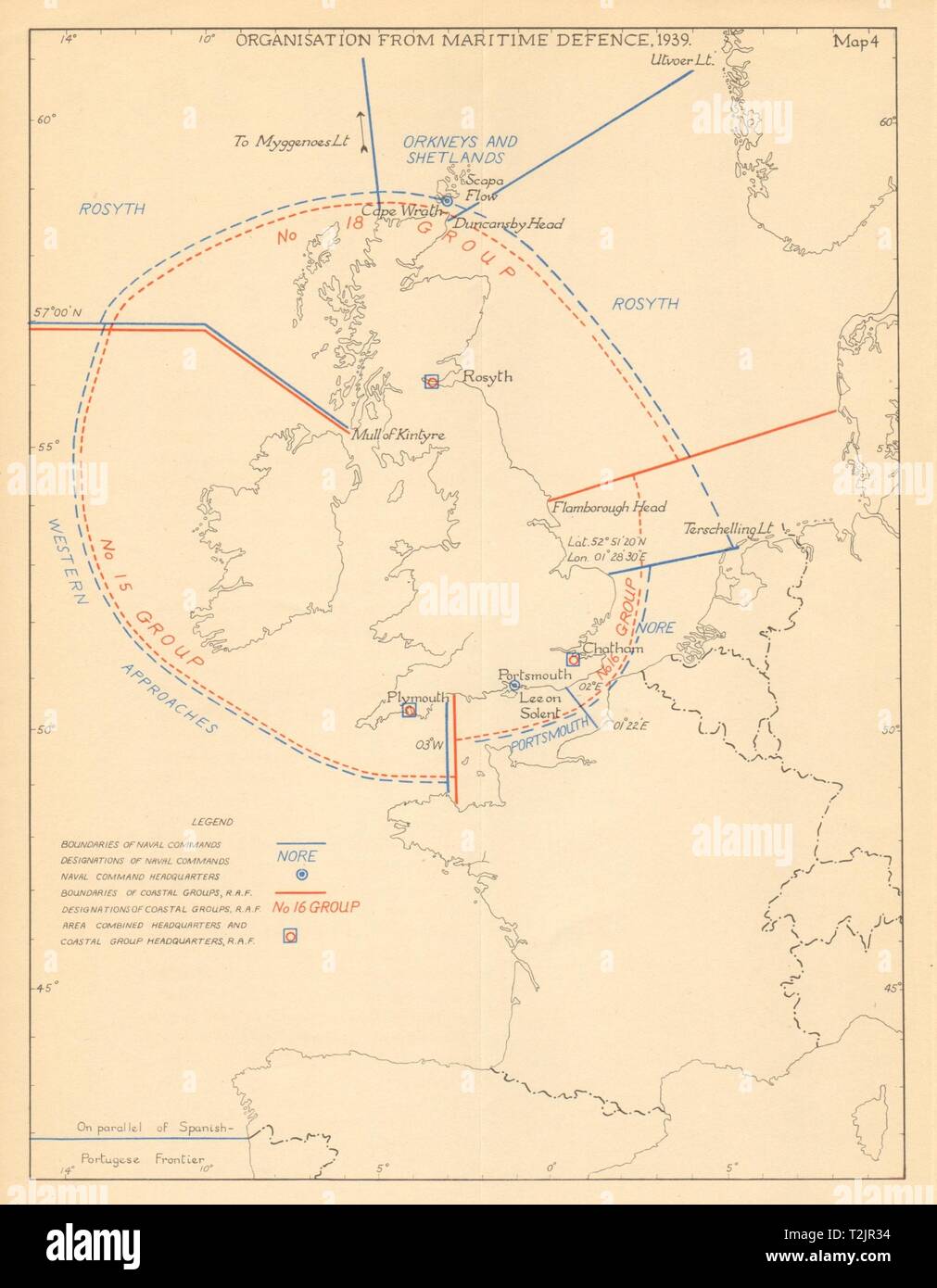 UK Maritime organizzazione di difesa 1939. Guerra mondiale 2. Funzionamento Sealion 1957 mappa Foto Stock