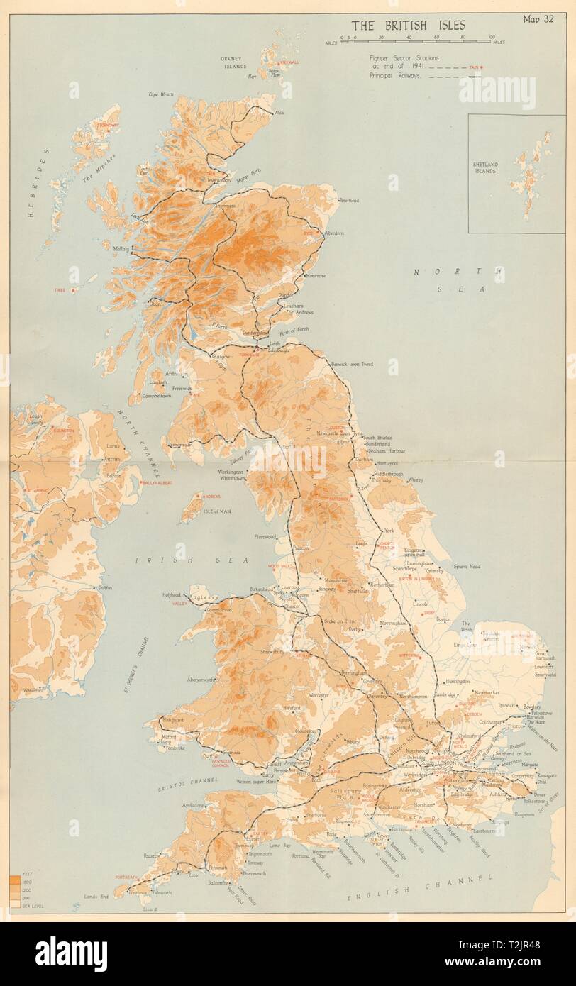 Regno Unito mostra RAF Fighter Stazioni di settore, 1941. Guerra Mondiale 2 1957 mappa Foto Stock