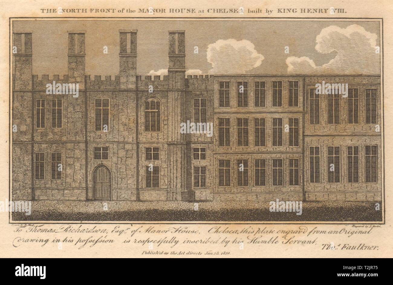 La parte anteriore del nord del Manor House at Chelsea costruito dal Re Enrico VIII 1810 Foto Stock