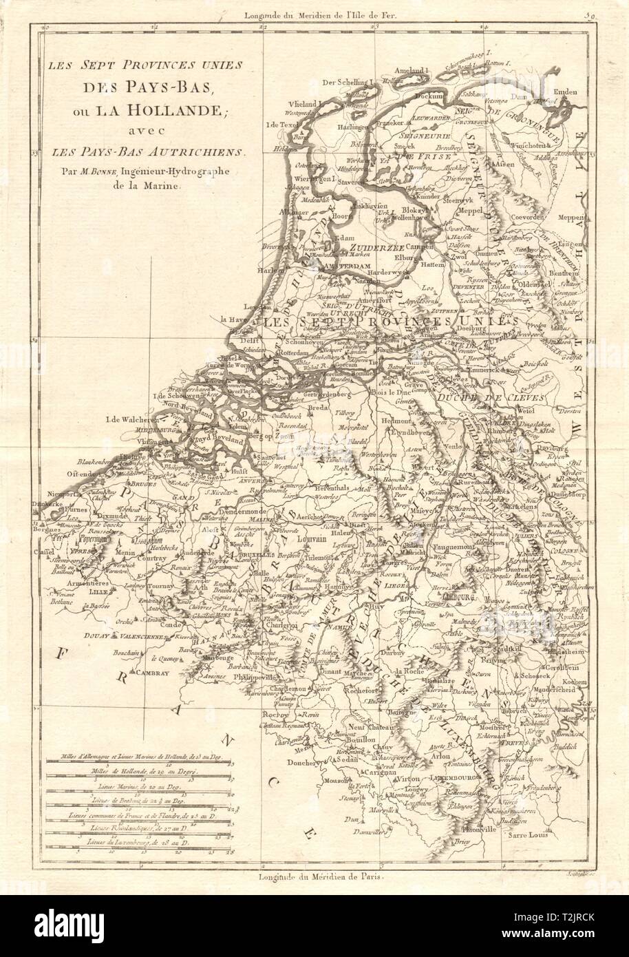 Les Sept Province Unite des Pays-Bas… Paesi Bassi e Belgio. BONNE 1789 mappa Foto Stock