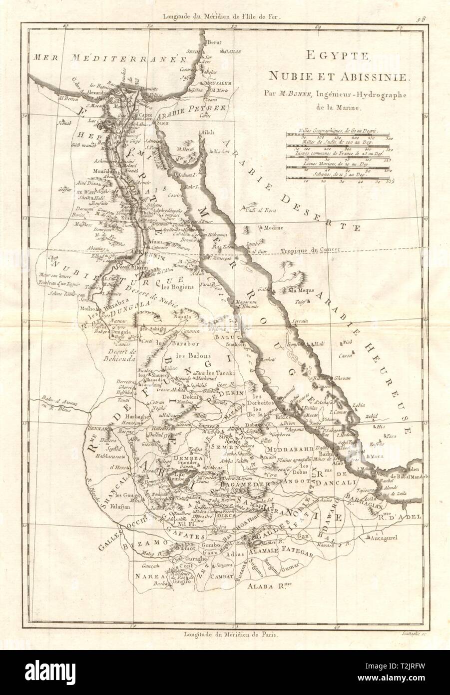 Egypte, Nubie et Abissinie. L'Egitto, la Nubia e Abissinia. Il Sudan. BONNE 1790 mappa Foto Stock