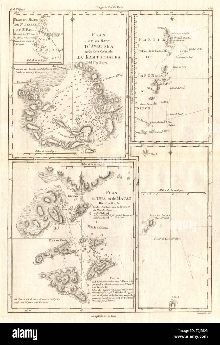 Baye d'Awatska. Baia Avacha, Kamchatka. Typa/Taipa & Macao/Macao. BONNE 1790 mappa Foto Stock