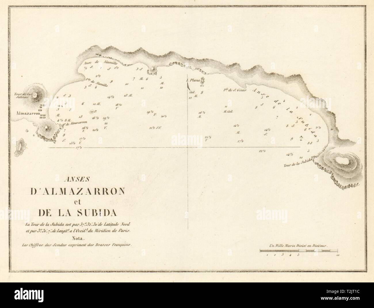 Danses d'Almazarron et de la Subida. Spagna Isla Plana La Azohia GAUTTIER 1851 mappa Foto Stock