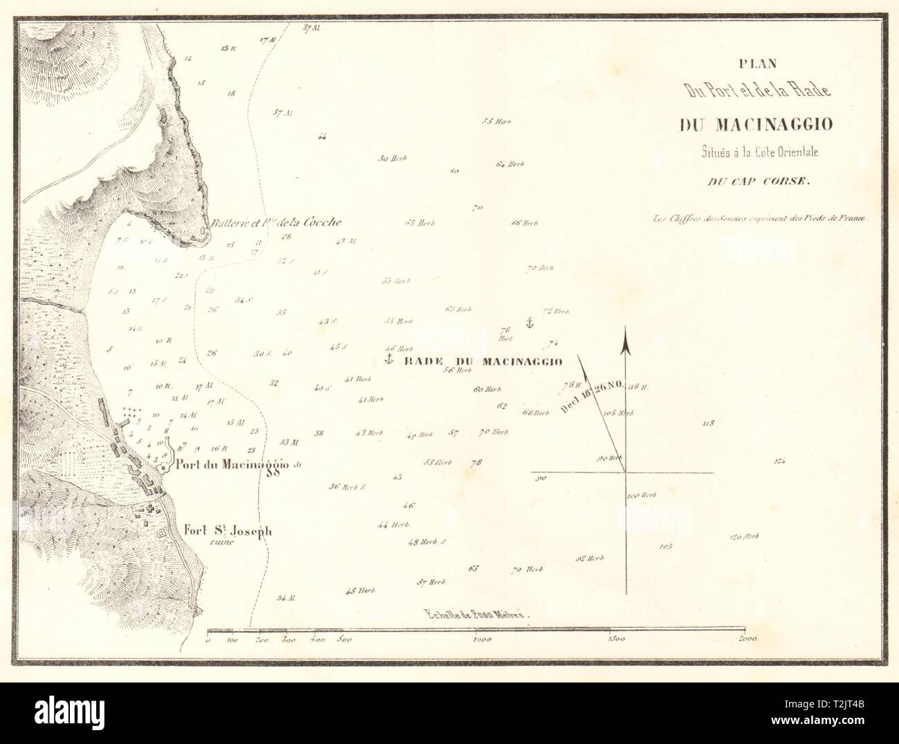 Plan du port et de la Rade du Macinaggio. Cap Corse. La Corsica. GAUTTIER 1851 mappa Foto Stock