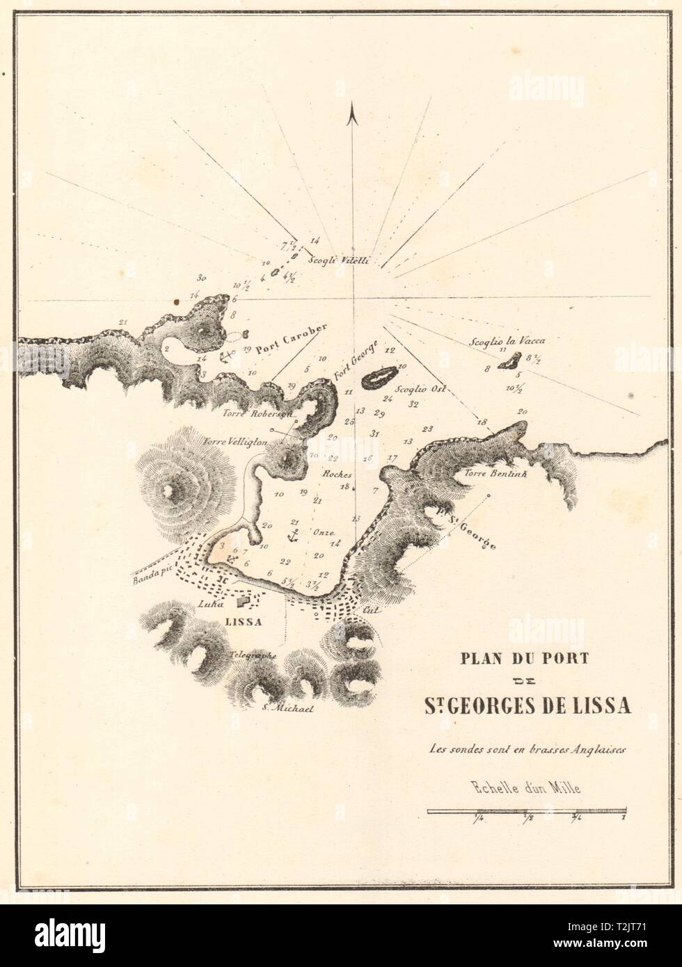 Città di Vis. "Plan du Port de St Georges de Lissa'. La Croazia. GAUTTIER 1854 mappa Foto Stock