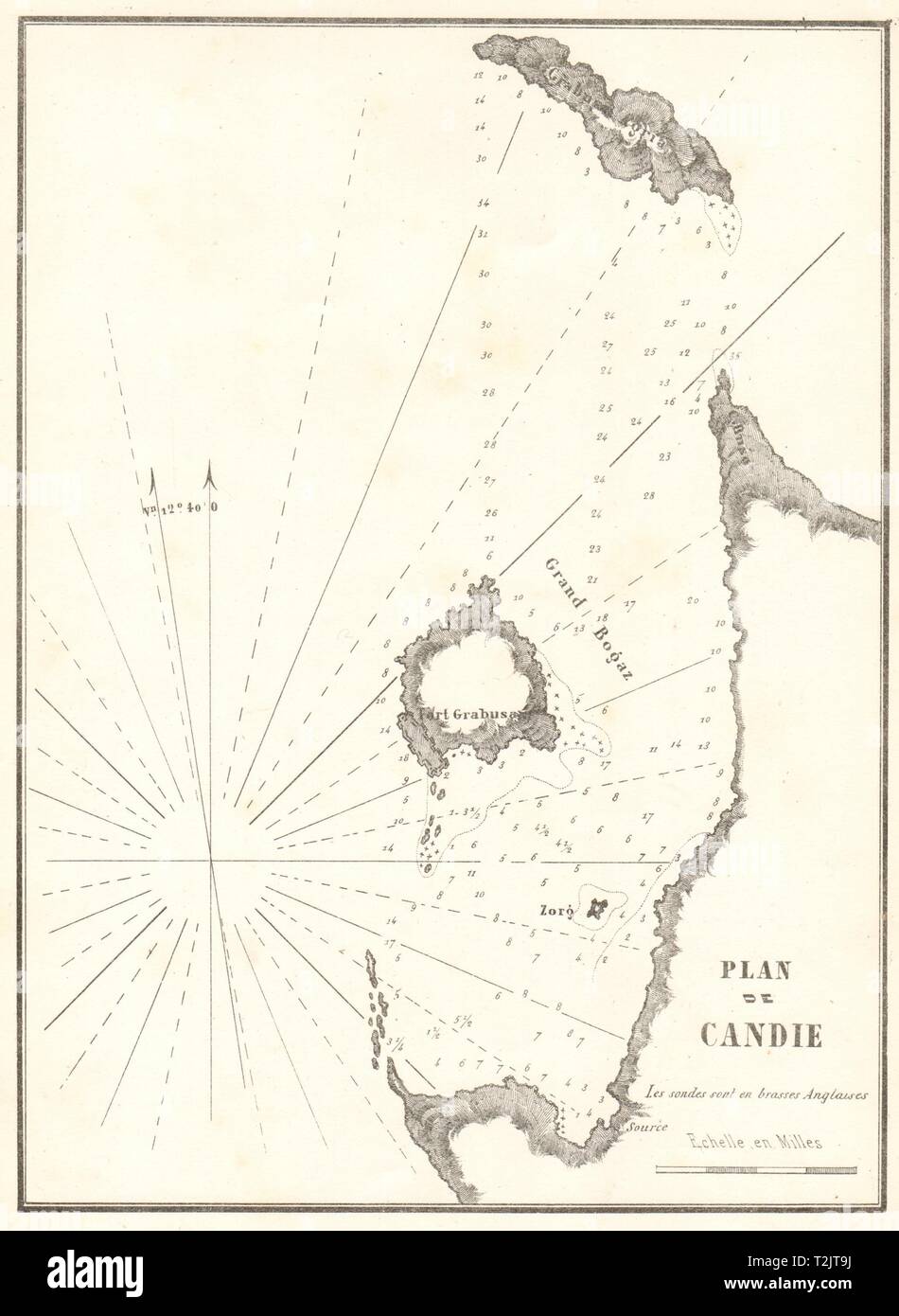 Penisola di Gramvousa, Creta. " Plan de Candie'. La Grecia. Creta. GAUTTIER 1854 mappa Foto Stock