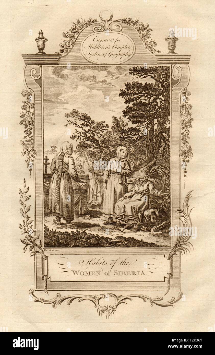 "Abitudini delle donne della Siberia". Russo vestito in costume. MIDDLETON 1779 stampare Foto Stock