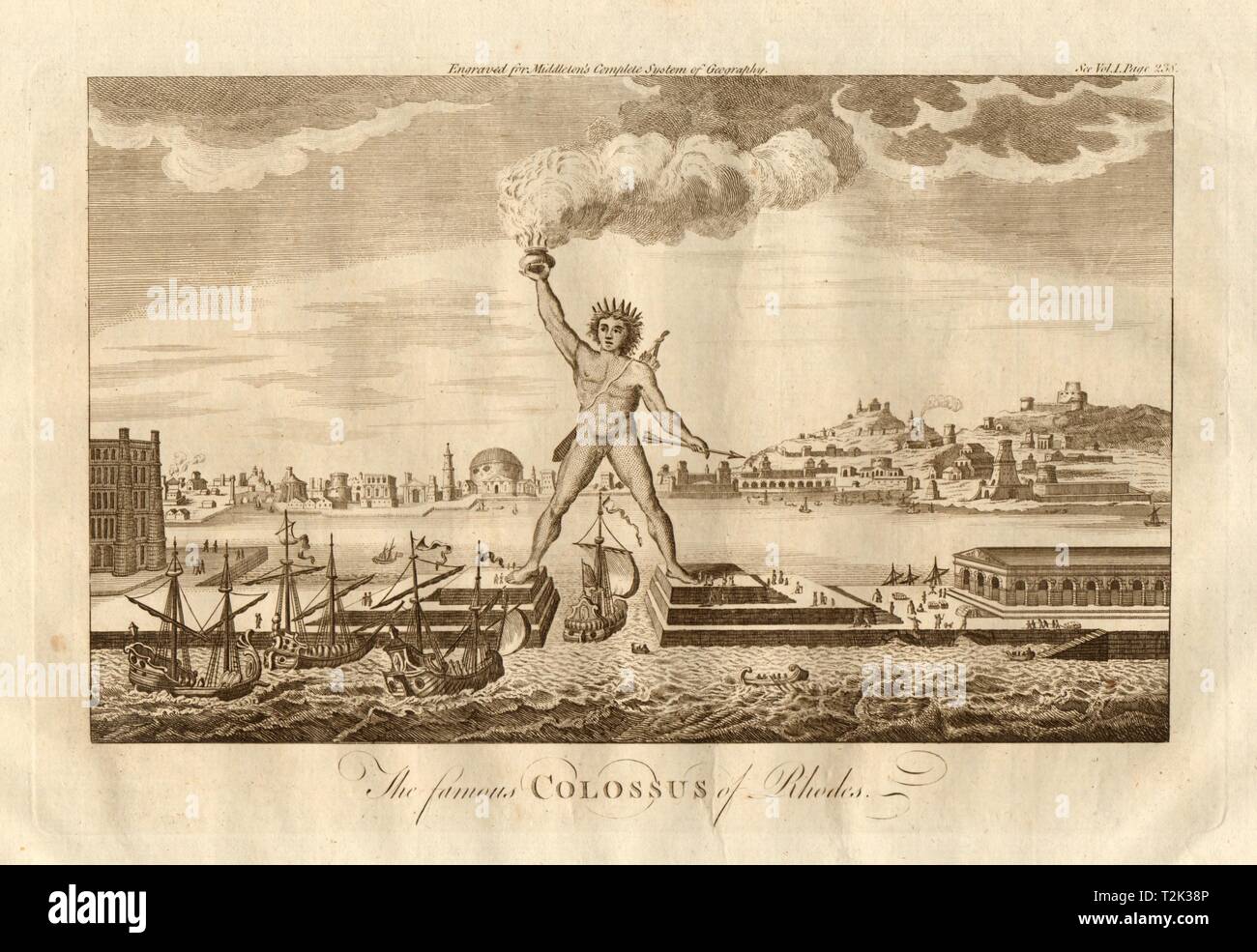 "Il famoso Colosso di Rodi". La Grecia. MIDDLETON 1779 antica stampa Foto Stock