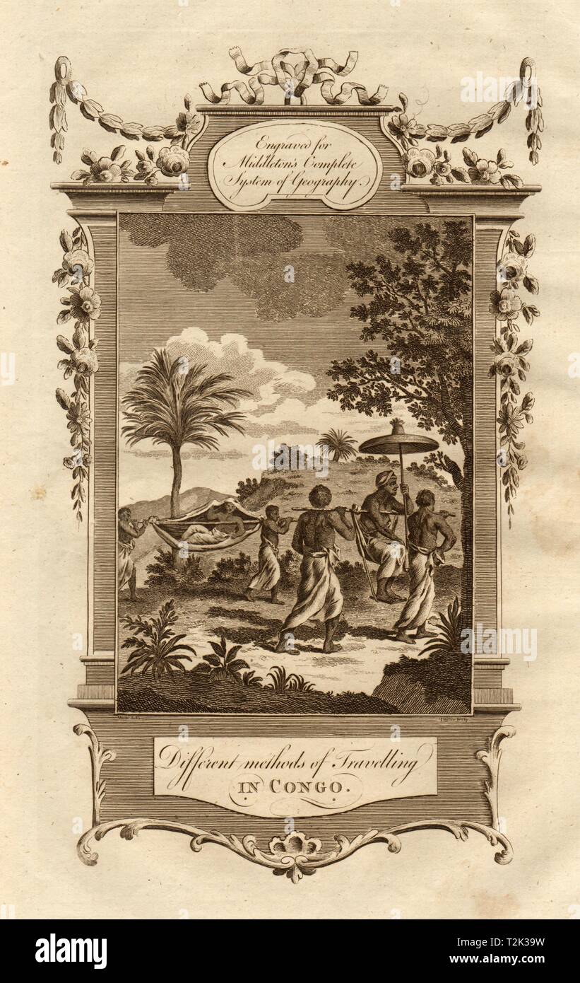 " Metodi di viaggiare in Congo". Barella portantina. MIDDLETON 1779 stampare Foto Stock