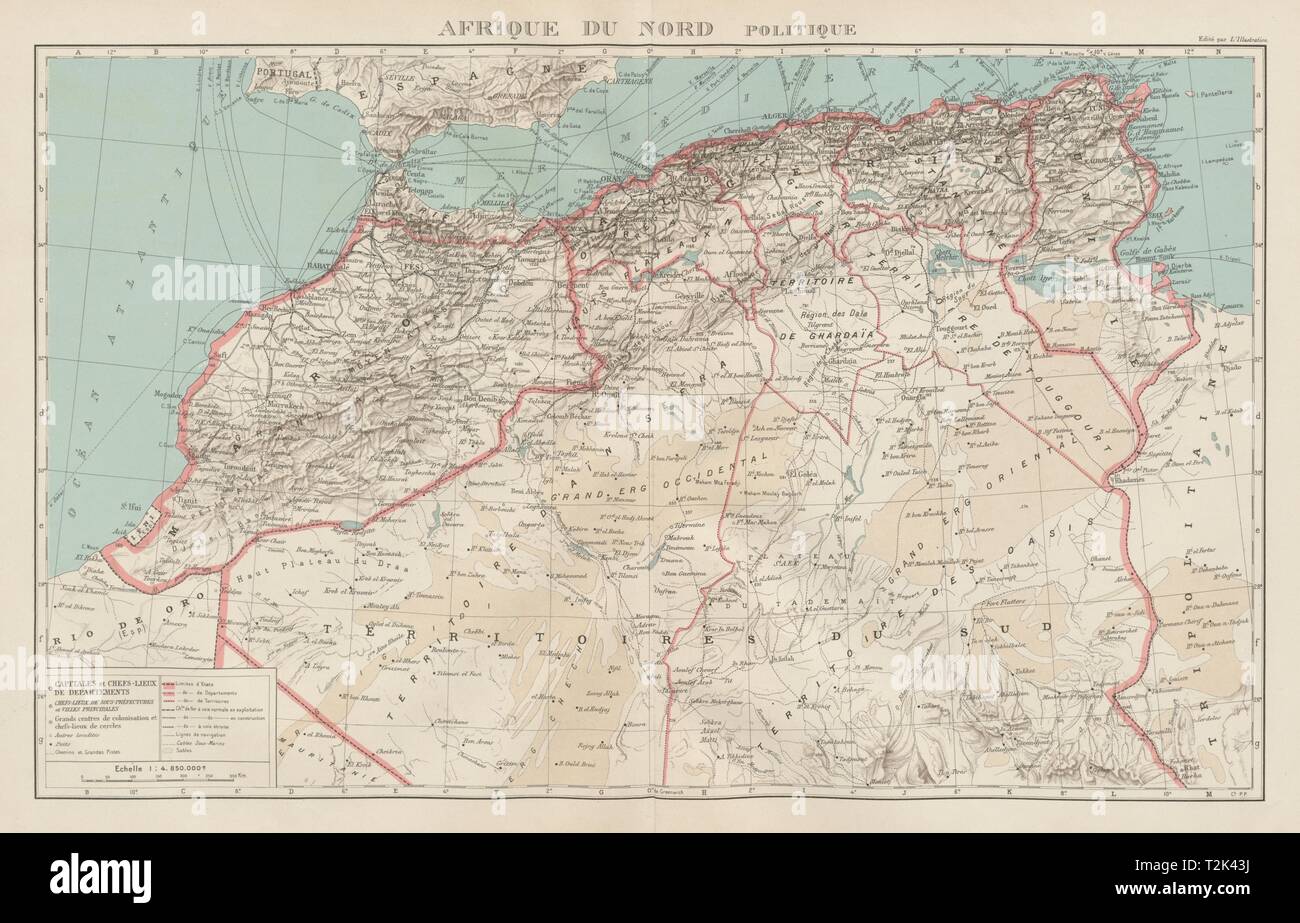 Coloniali Francesi in Nord Africa. Afrique du Nord. Politique. Politica mappa 1929 Foto Stock