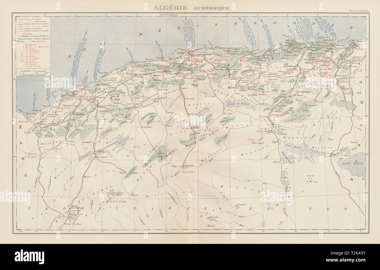 L'Algeria francese economico e di risorse. Algerie - Economique. Minerali 1929 mappa Foto Stock
