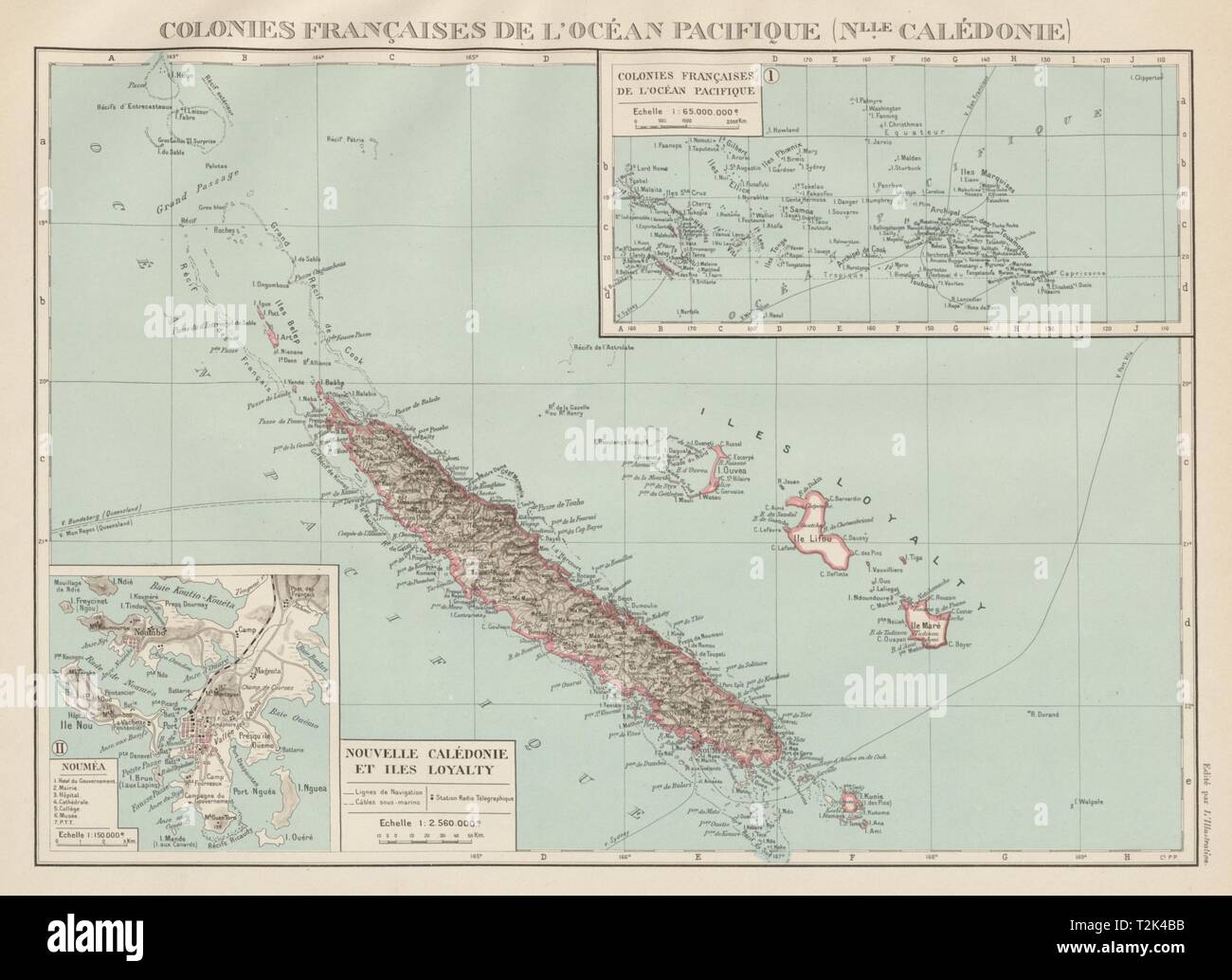 Nuova Caledonia. Nouvelle Caledonie. Isole della Lealtà/Îles Loyauté. Nouméa 1929 mappa Foto Stock