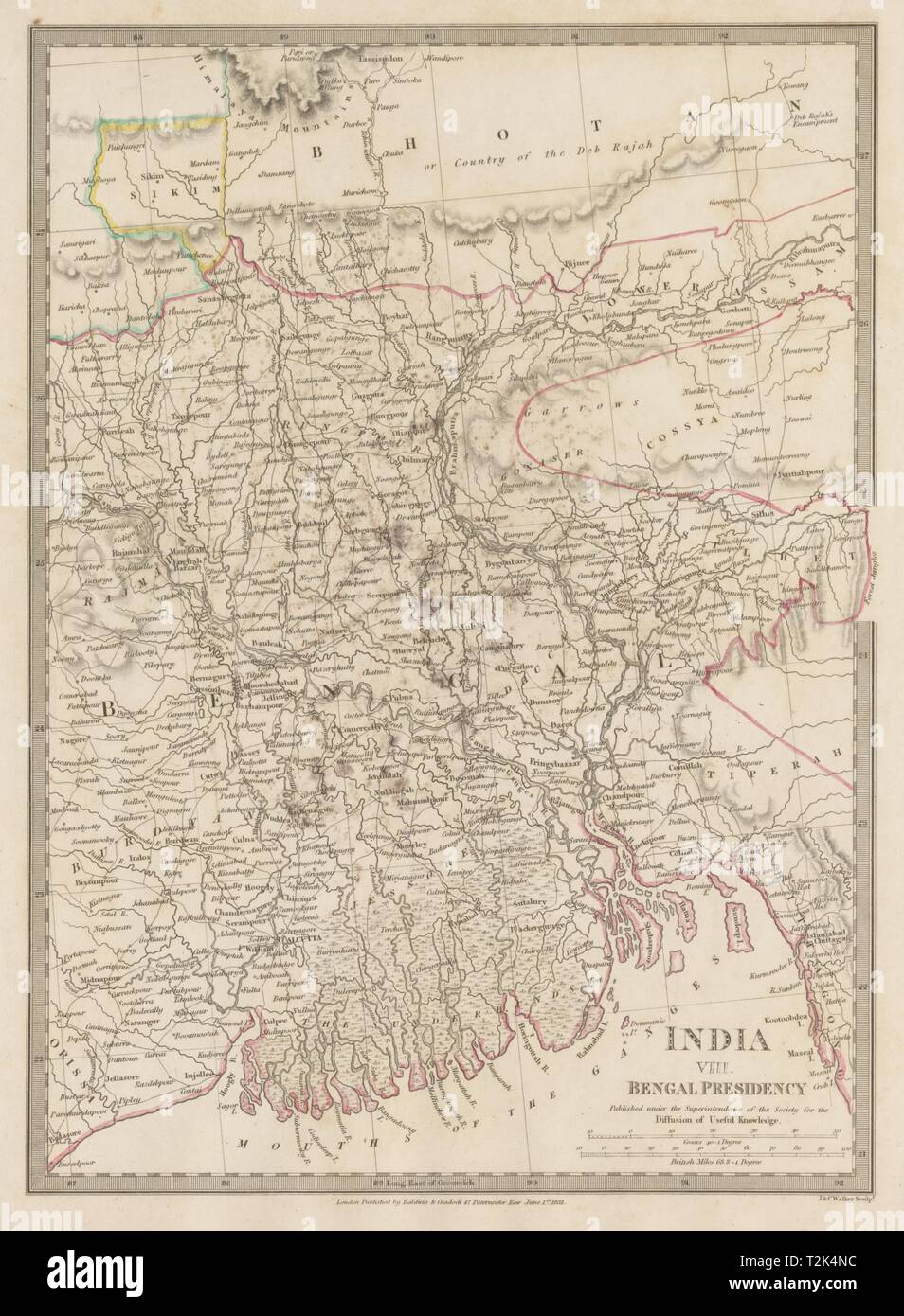 Il Bengala IL BANGLADESH. Chittagong Chotogram Sikkim Bhutan Meghalaya. SDUK 1844 mappa Foto Stock