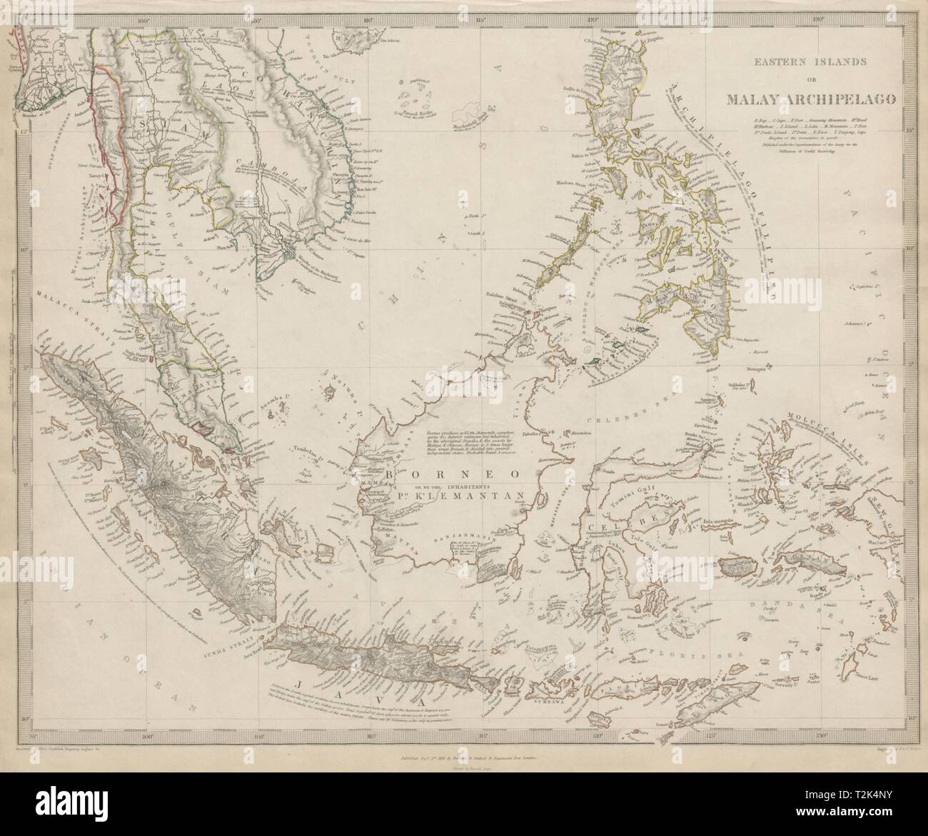 Arcipelago Malese Indonesia Malaysia Filippine Indocina Borneo. SDUK 1844 mappa Foto Stock