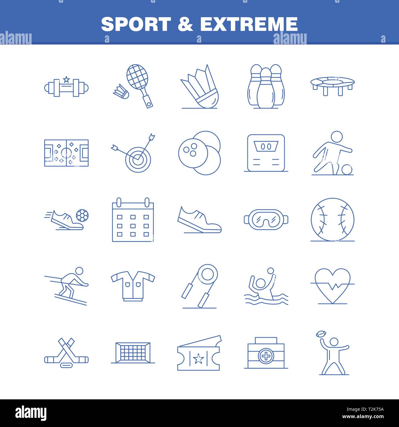 Sport estremi e le icone di linea impostati per Infographics, Mobile UX/UI Kit e print design. Includono: calcio a sfere, Net, Sport, calcio, gioco, Sport, piede Illustrazione Vettoriale