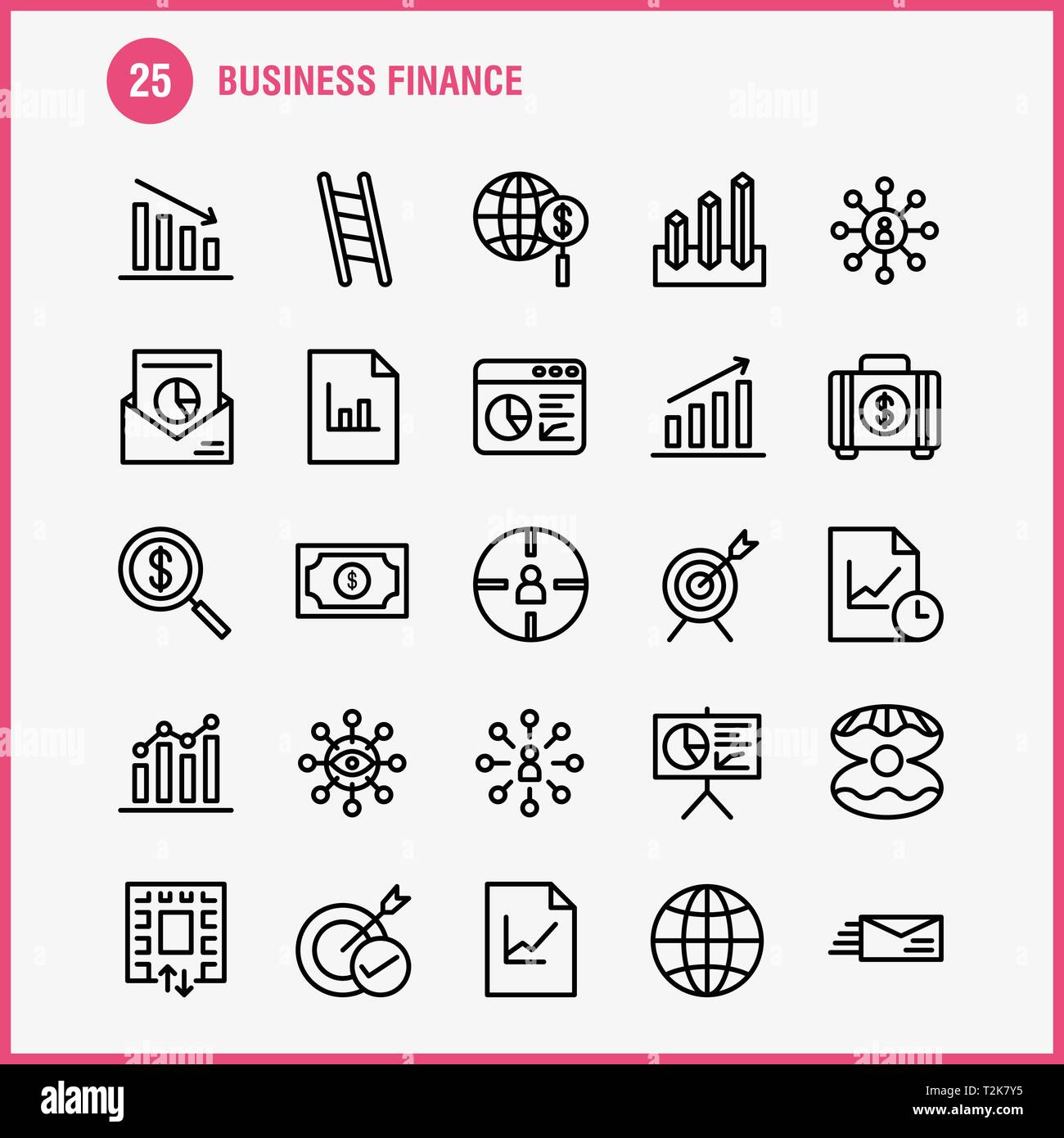 Finanza aziendale Icona Linea Pack per i progettisti e gli sviluppatori. Icone della borsa, valigia, Business, moda, finanza, business, occhio, missione, vettore Illustrazione Vettoriale