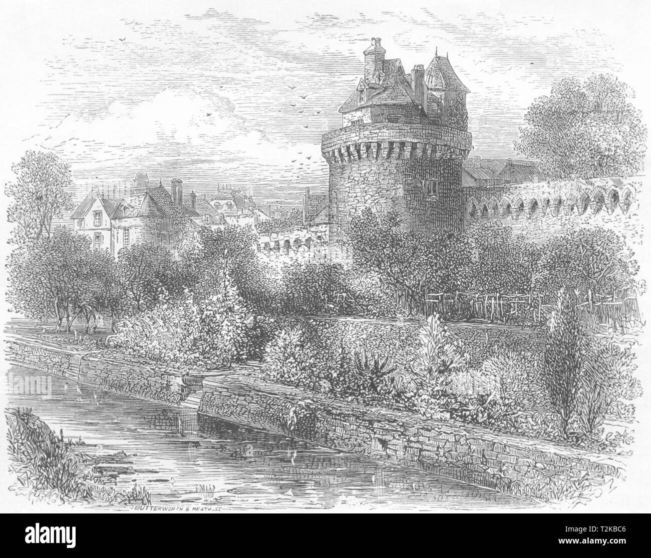 MORBIHAN. Le mura della città e Constable's Tower, Vannes c1878 antica stampa Foto Stock